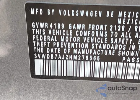 2017 Volkswagen Jetta 1.4T Se z USA, uszkodzony, nr VIN 3VWDB7AJ2HM279565